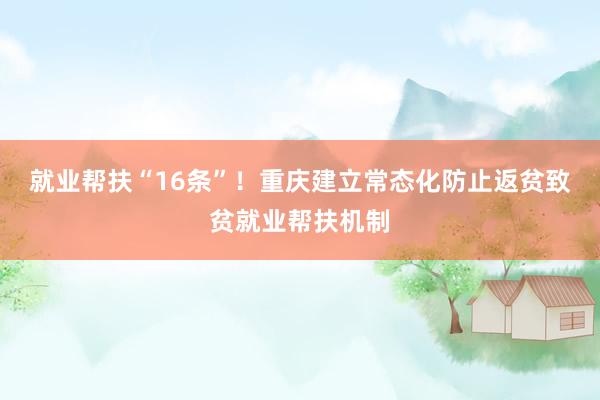 就业帮扶“16条”！重庆建立常态化防止返贫致贫就业帮扶机制