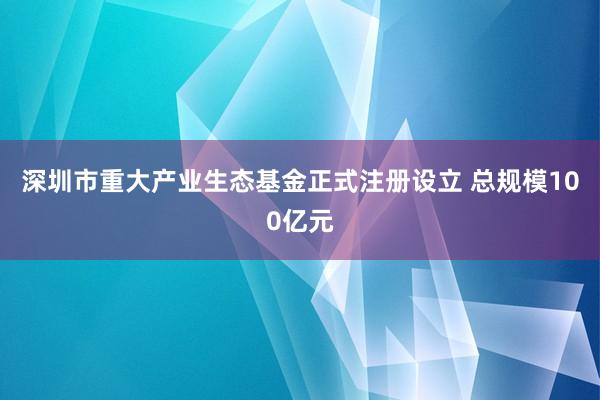 深圳市重大产业生态基金正式注册设立 总规模100亿元