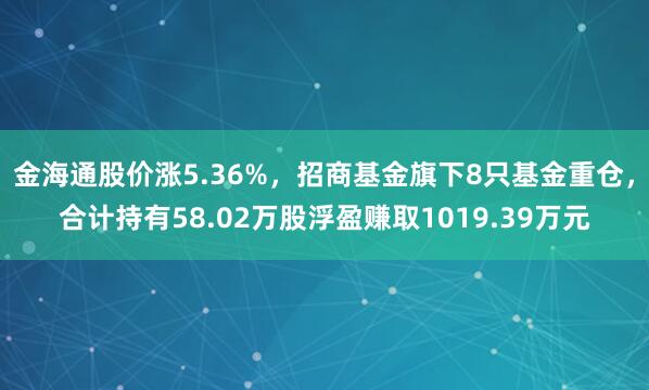 金海通股价涨5.36%,招商基金旗下8只基金重仓,合计持有58.02万股浮盈赚取1019.39万元