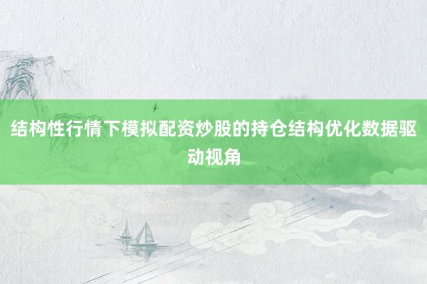 结构性行情下模拟配资炒股的持仓结构优化数据驱动视角