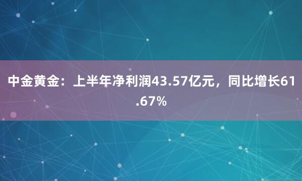 中金黄金：上半年净利润43.57亿元，同比增长61.67%