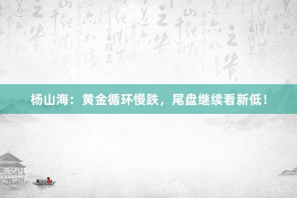 杨山海：黄金循环慢跌，尾盘继续看新低！