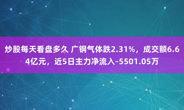 炒股每天看盘多久 广钢气体跌2.31%，成交额6.64亿元，近5日主力净流入-5501.05万